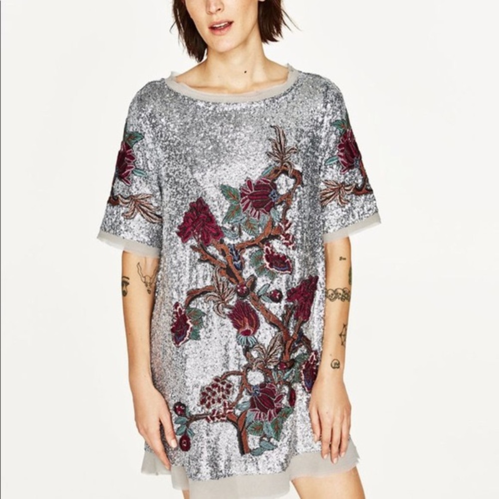 Silver Floral Sequin Zara Dress - Schitts Creek